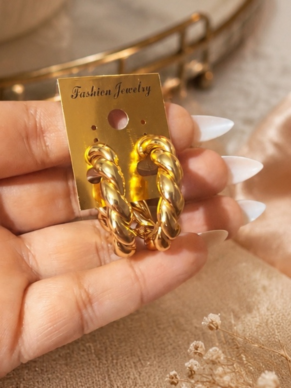 Fashion Jewelry Gold Twisted Hoop Earrings - Picture 3 of 4